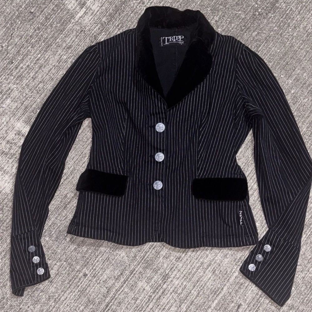 Tripp NYC Black Pinstripe Jacket  Sz Sm Punk Goth Grunge Dark Academia Victorian